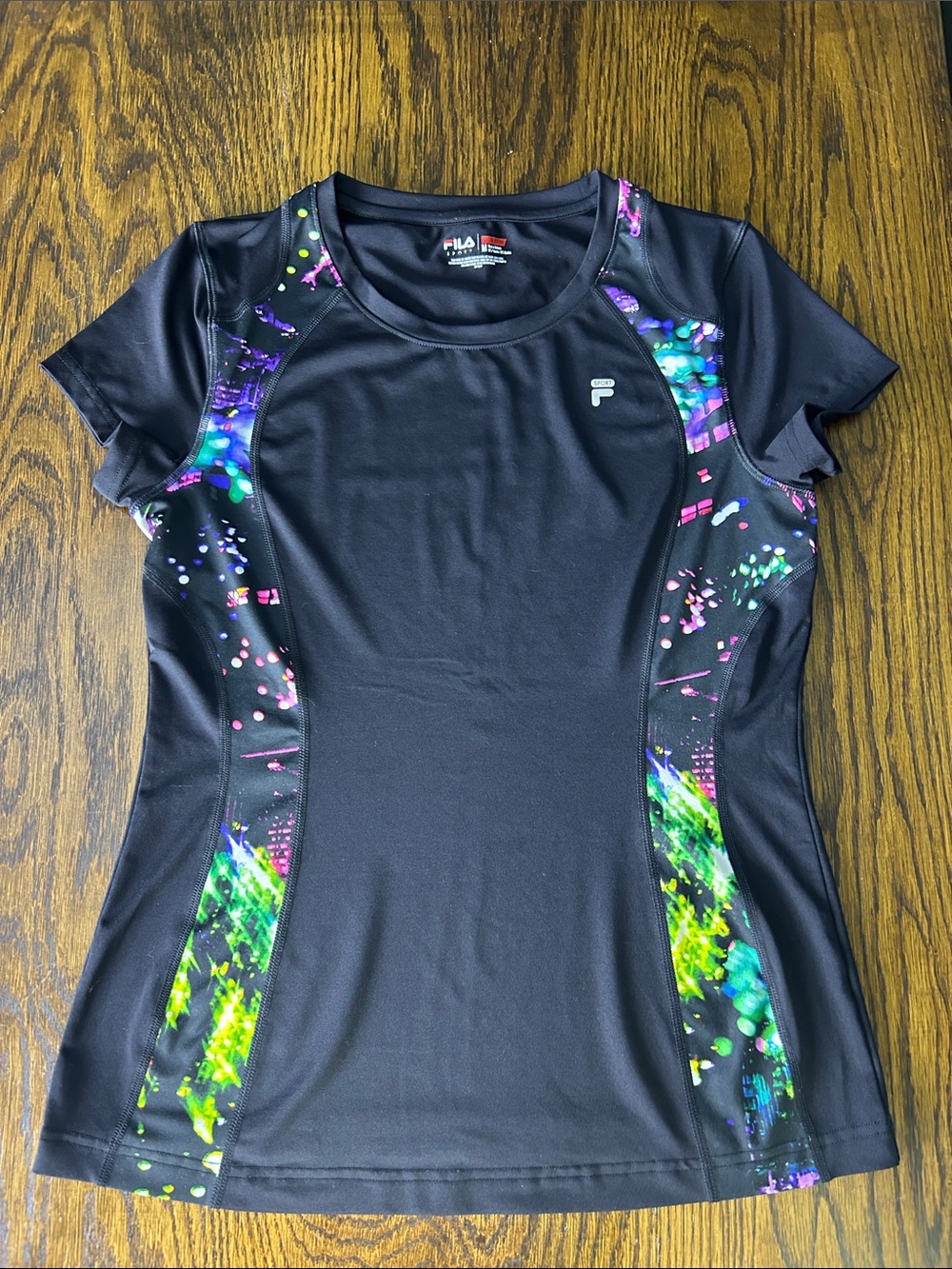 Fila Black Short-Sleeve Performance Tee with Neon Accents